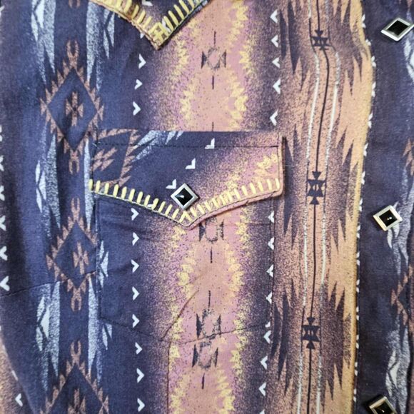 Vintage Womens Wrangler Western Shirt  Diamond Shape Pearl Snap Long Sleeve Larg - Picture 8 of 10